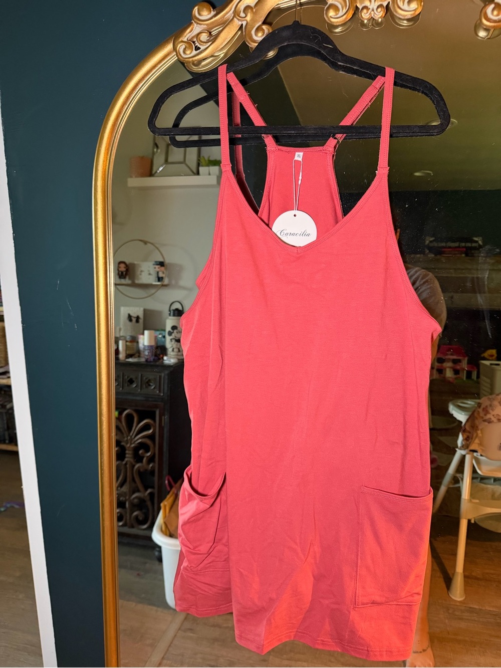 NWT Brick Red Sleeveless Active Tank Dress with Front Pockets - XL